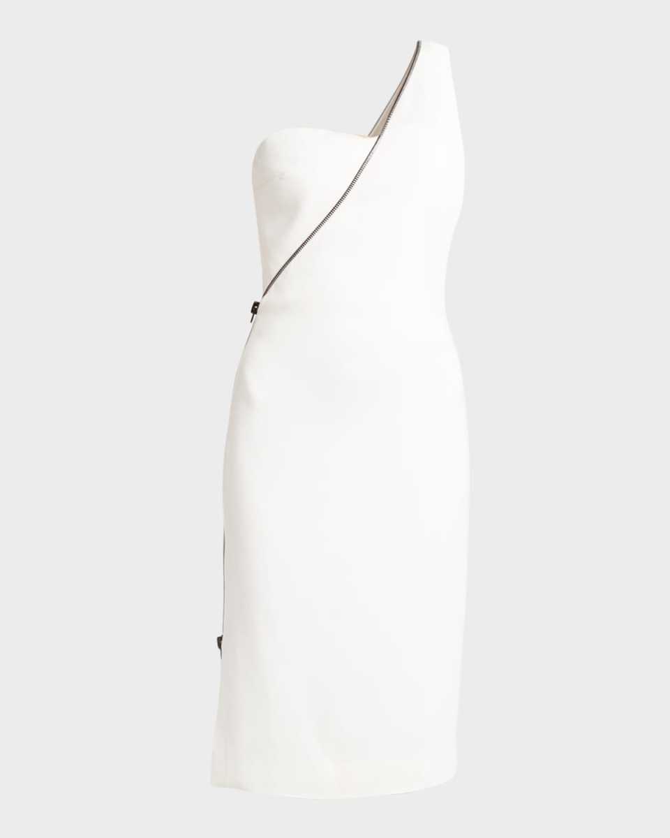 Zipper Side-Slit One-Shoulder Dress
